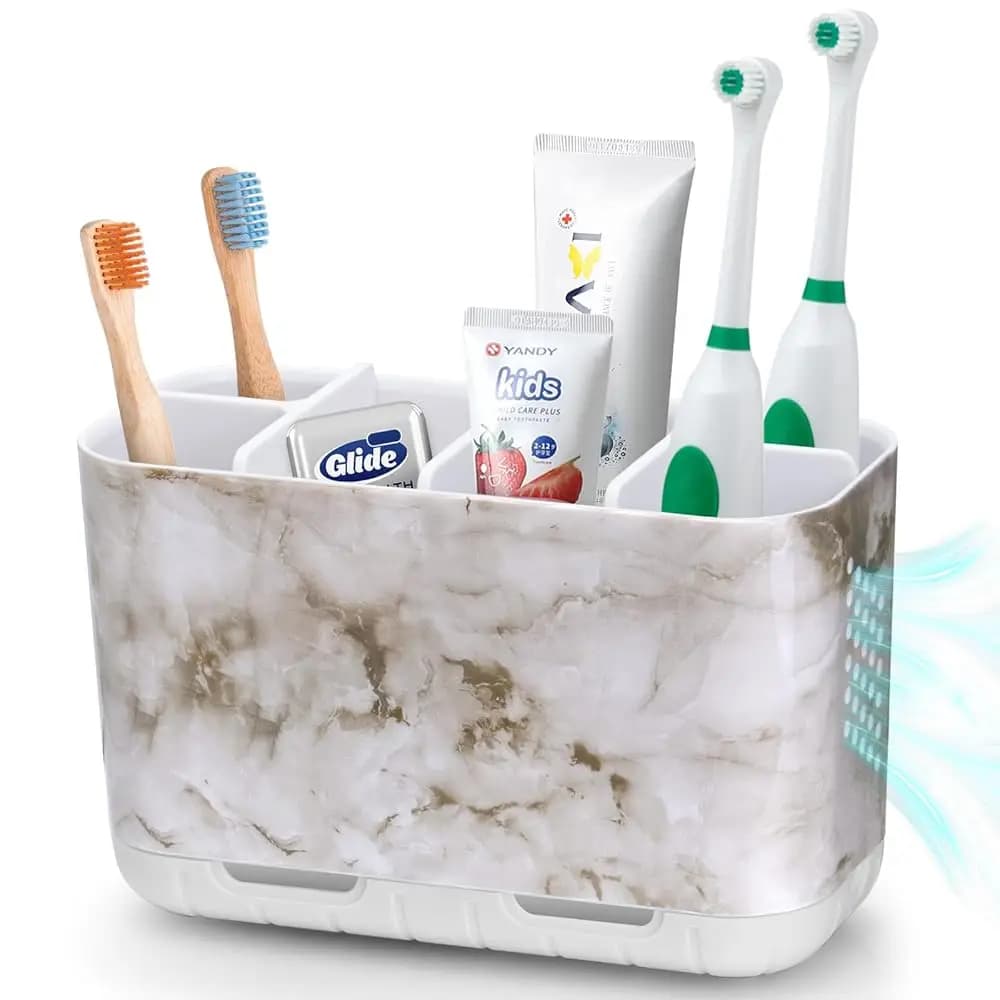 Portaspazzolino Elettrico per Organizzazione Bagno, Supporto Antiscivolo Rimovibile per Dentifricio con 6 Scomparti, Bianco