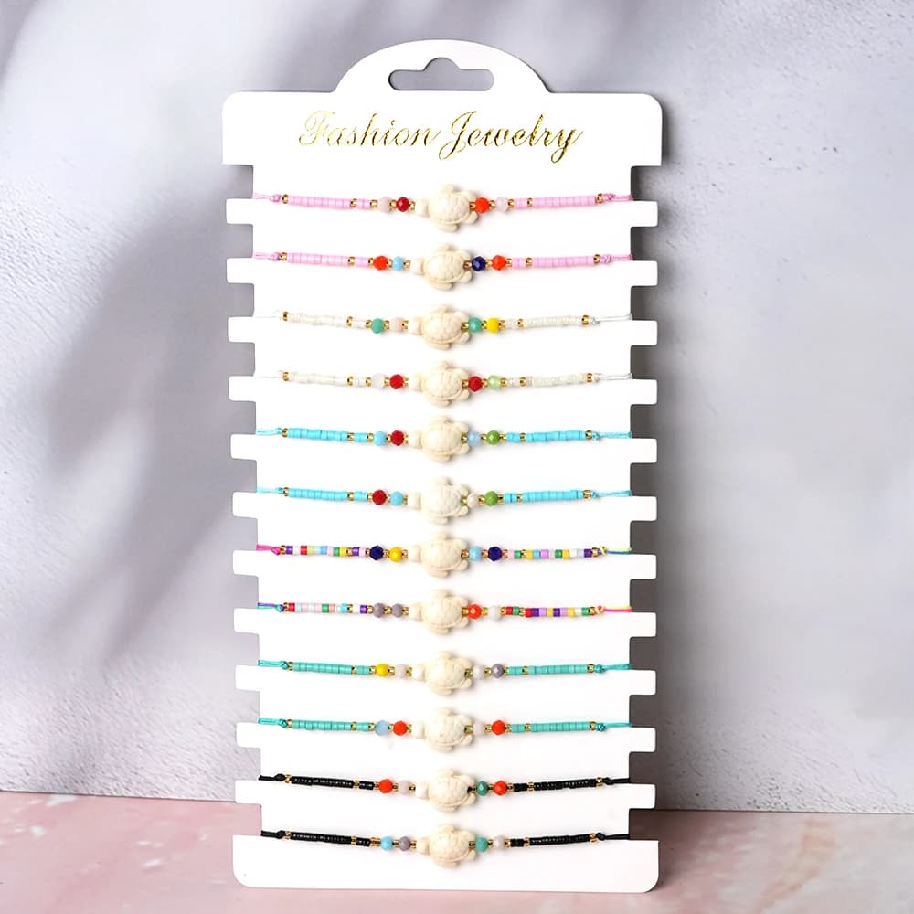 12Pcs Bohemian Women Charm Bracelet Cute Starfish Conch Turtle Marine Animals Braslet Beach Vacation Jewelry Friendship Braslet