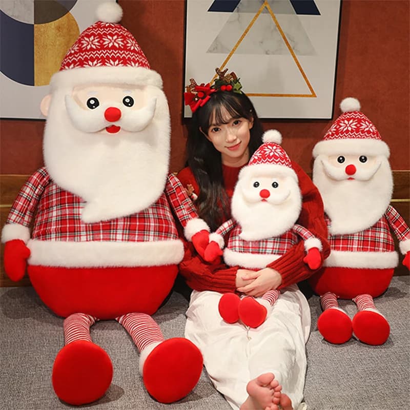 Kawaii Plush Christmas Gift for Kids Long Legged Santa Claus Stuffed Toy Large Red Plaid Xmas Decoration Pillow Birthday Present