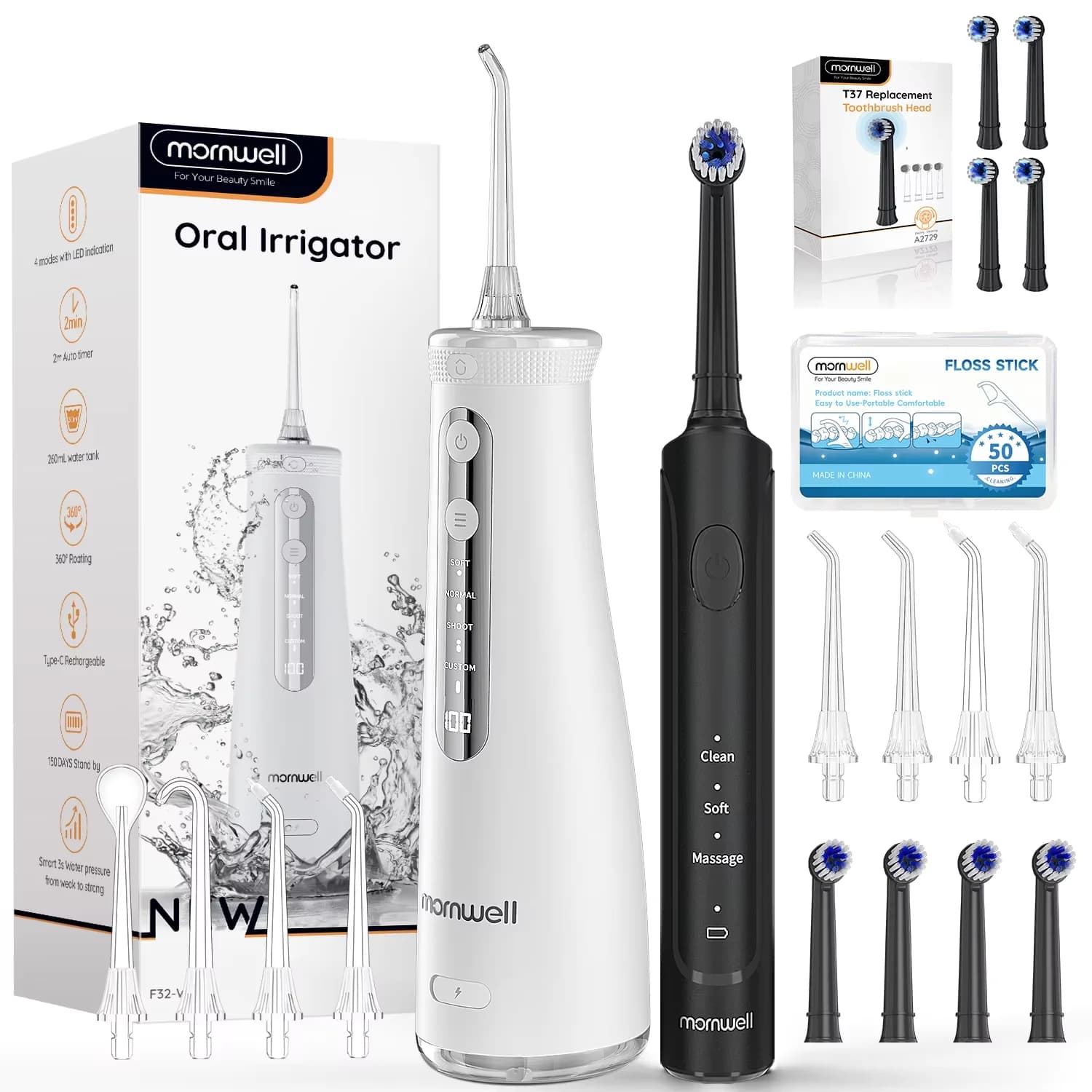 Kit Combinato Idropulsore e Spazzolino Elettrico per la Pulizia dei Denti, Irrigatore Orale e Spazzolino Sonico 2-in-1 per la Cura delle Gengive