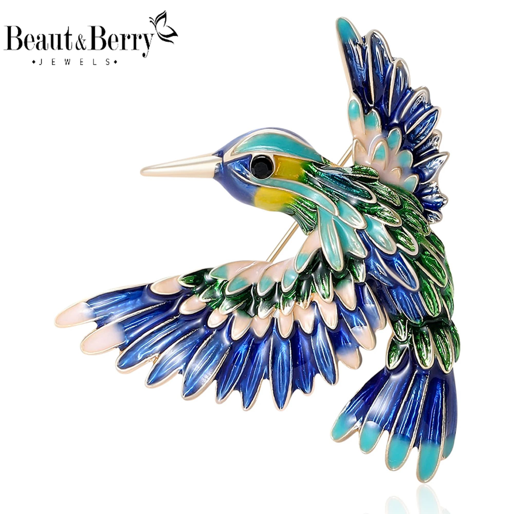 Beaut&Berry Spille colibrì smaltate di lusso per donne Spille animali Amici Regali per feste Banchetto Accessori per gioielli