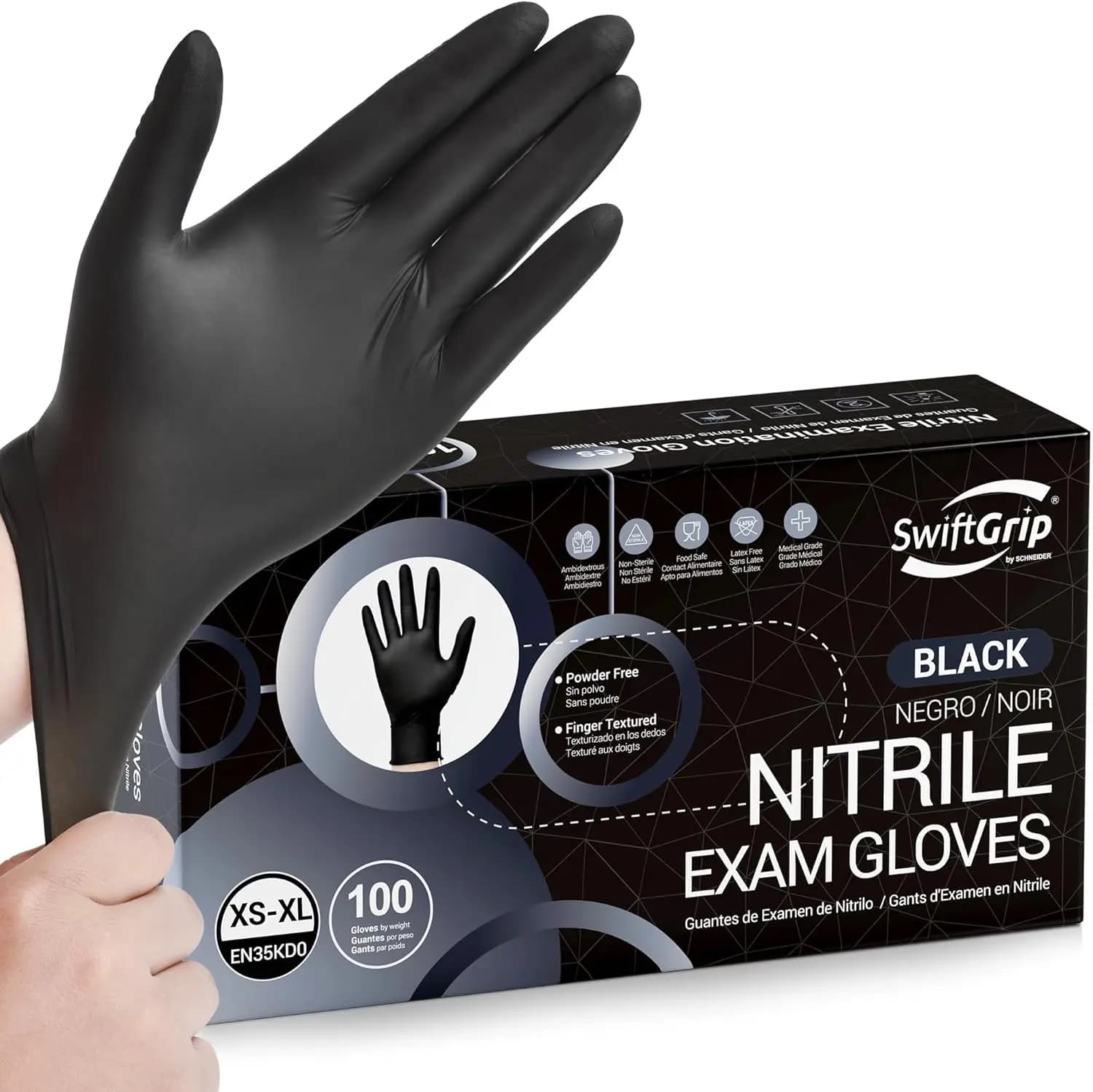 Guanti Monouso in Nitrile Neri, Senza Lattice, per Uso Medico, Cucina ed Estetica