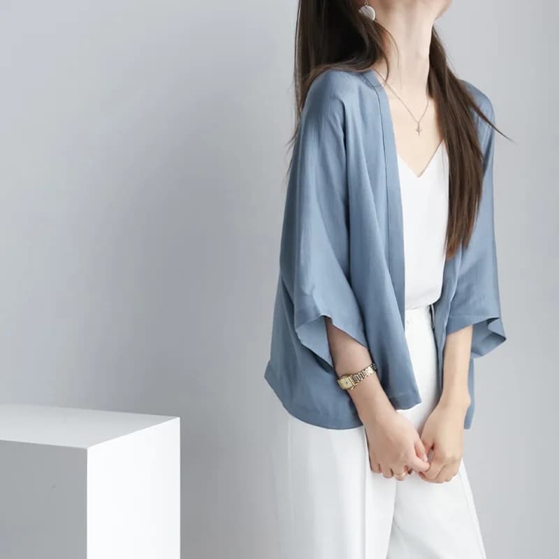 Cardigan leggero da donna con protezione solare, a mezza lunghezza, per l'estate, ideale con abiti a spalline, top in chiffon effetto fata