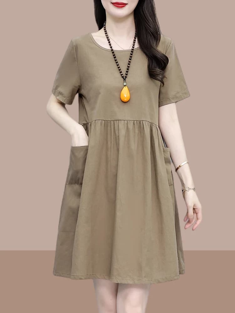 Elegant Summer Dress plus Size A-Line Midi Skirt Fashionable High-Quality Women's Clothing Belly Concealing Slimming Gown