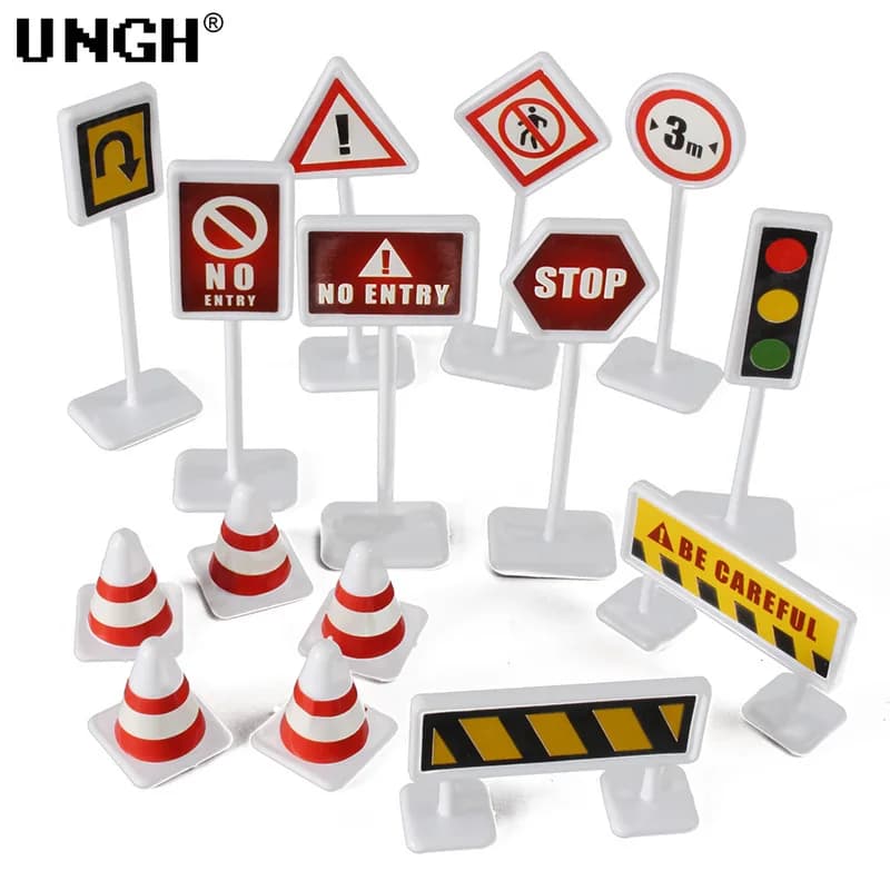 15 Pz/set Bambino Mini Segnali Stradali Modello Giocattolo Blocco Stradale Per Bambini Educazione di Sicurezza Per Bambini Puzzle Traffico Giocattoli Delle Ragazze Dei Ragazzi Regali