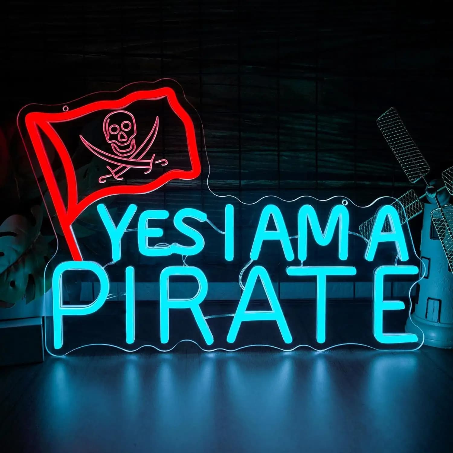 Insegna al Neon Pirata 'SI, SONO UN PIRATA' con Luce LED, Teschio e Ossa Incrociate, Decorazione Nautica da Parete per Camera dei Ragazzi, Sala Giochi, Bar, Man Cave, Regali