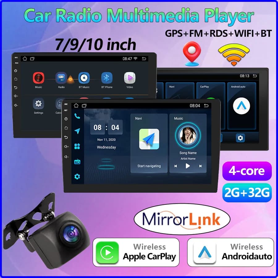 BOSSCAR 2Din 9/10 pollici Android Auto Autoradio Mirrorlink WIFI GPS BT FM USB Car Stereo Wireless Carplay Navigazione Veicolo Lettore
