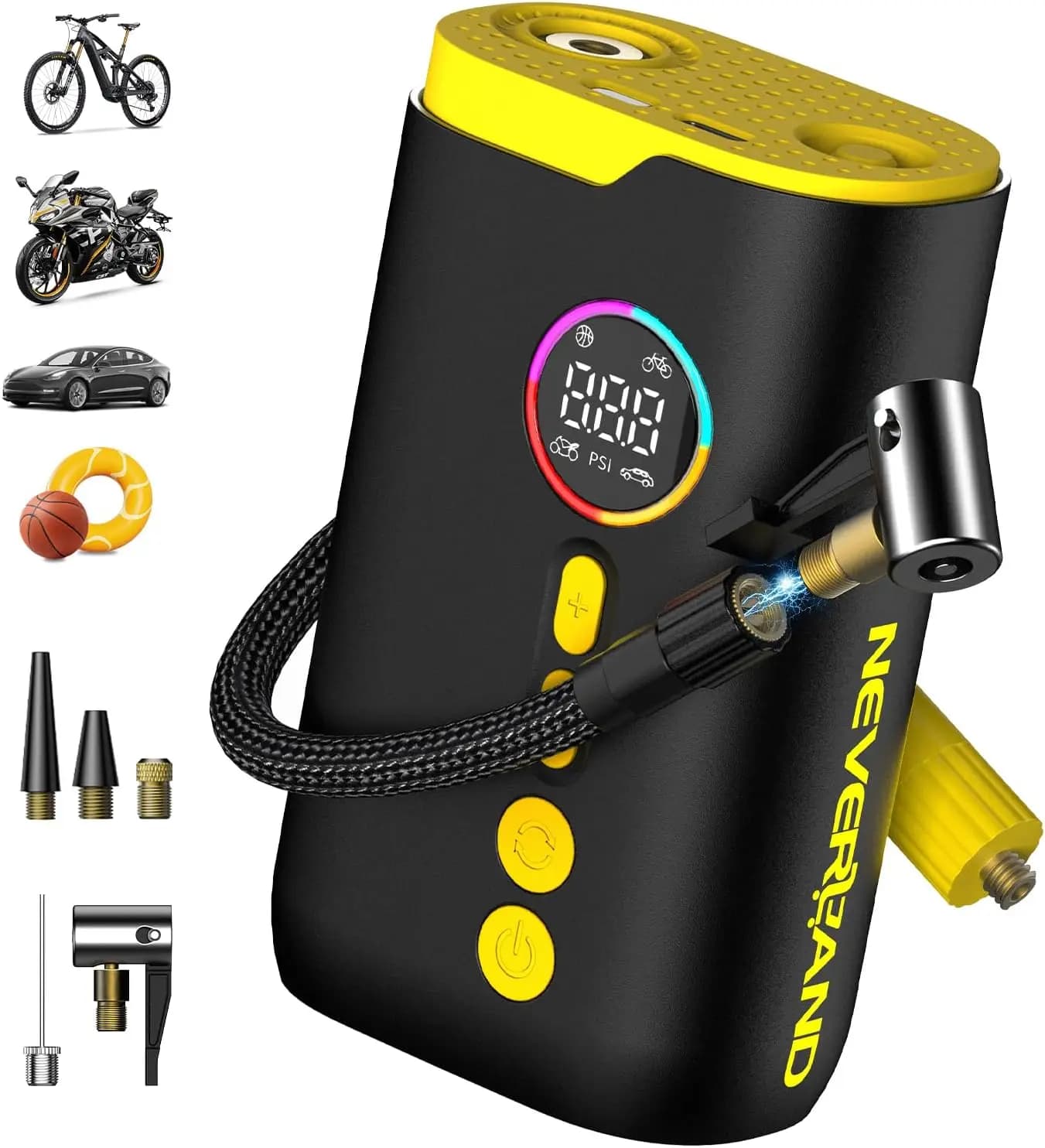 Compressore d'aria portatile - Pompa elettrica da 150 PSI per pneumatici per auto, bici con spegnimento automatico e display digitale