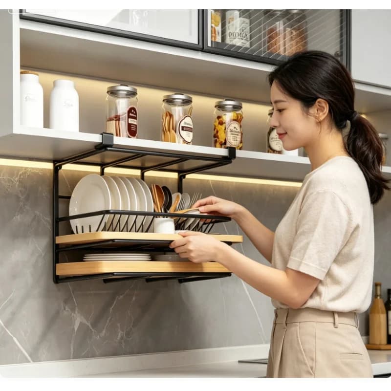 Hanging Kitchen Storage Organizer Rack Under Cupboard With Hooks Paper Towel Cutting Board Pot Lid Holder
