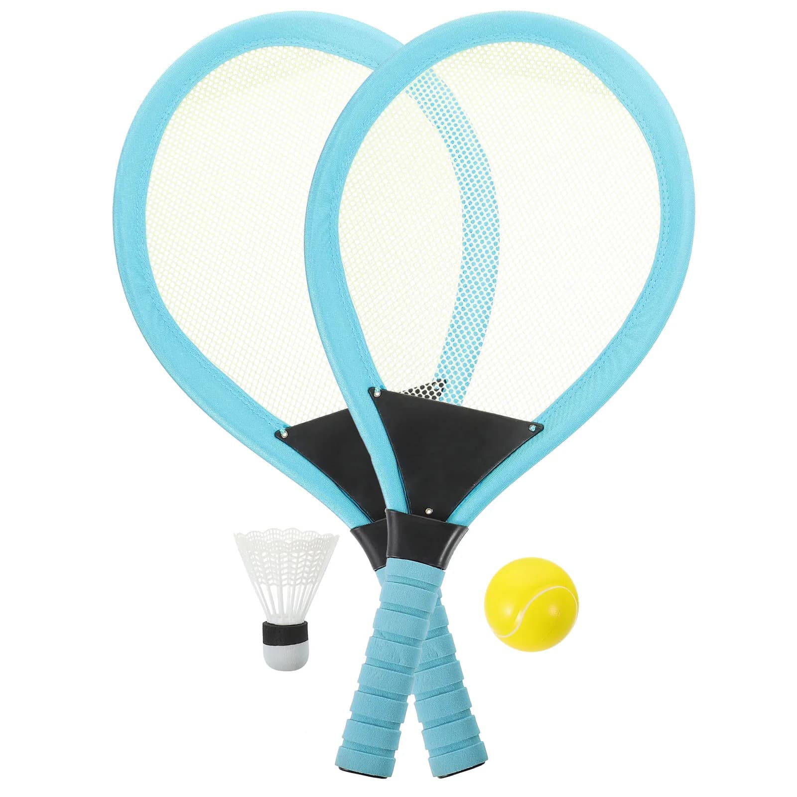 2 tennis rackets for children, blue, light, with robust grip, large area of shot, sports set for indoor and outdoor, for parent-son game