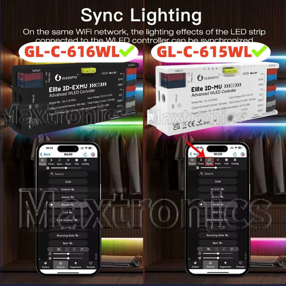For WS2811 WS2812 SK6812 RGBIC Led Strip Elite ESP32 2 Channels WLED Controller Dynamic Sound Reactive Energy Saving Relay 20AFuse
