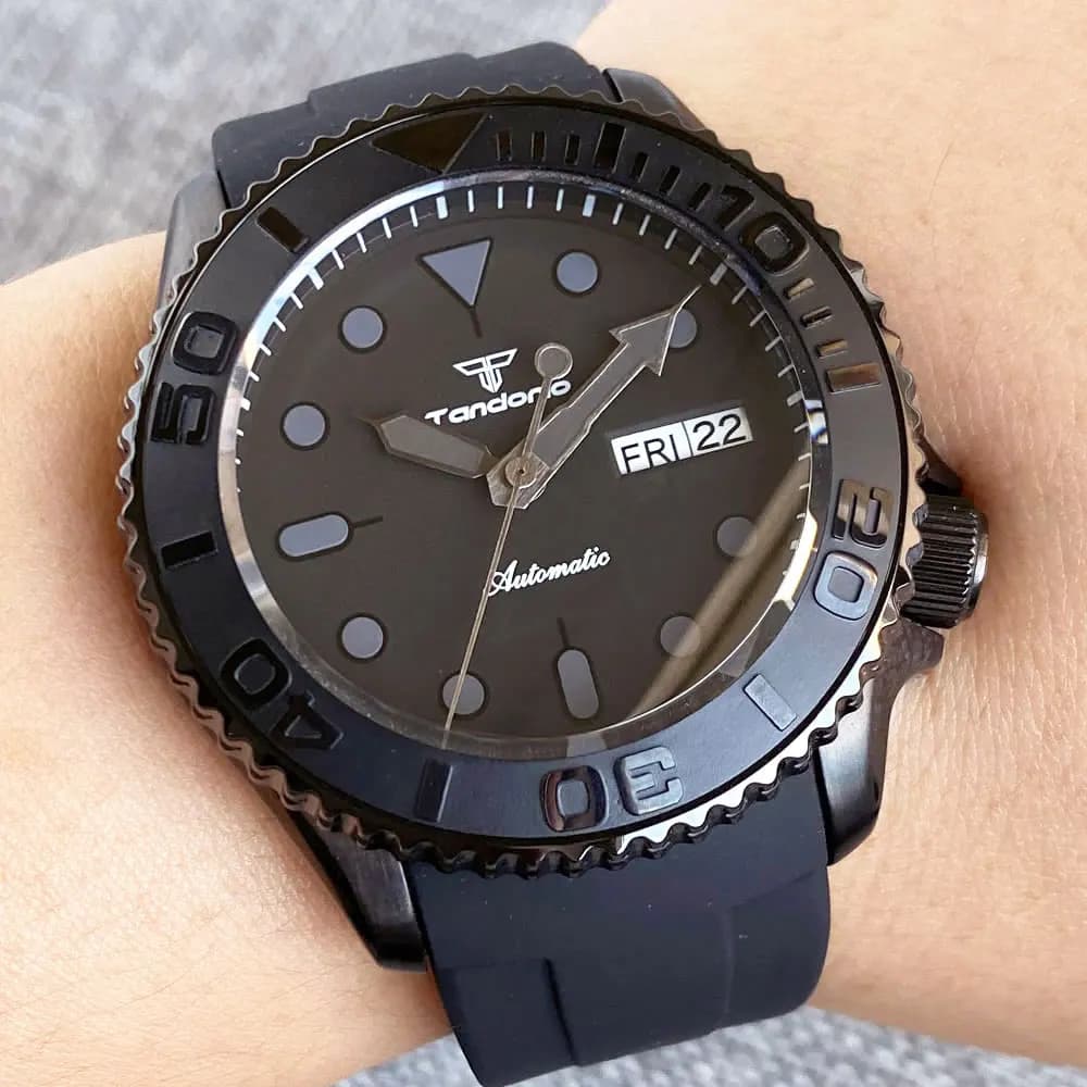 Tandorio 41mm NH36 Mechanical Watch Diver Men Automatic Wristwatch No Luminous Black PVD Case 20ATM Waterproof Sapphire Crystal