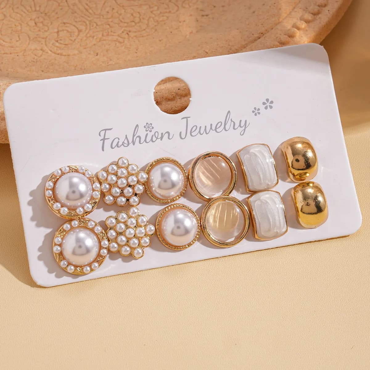 12 pieces cute round square imitation pearl earrings small simple french button earrings in metal for women jewelry set daily fantasy