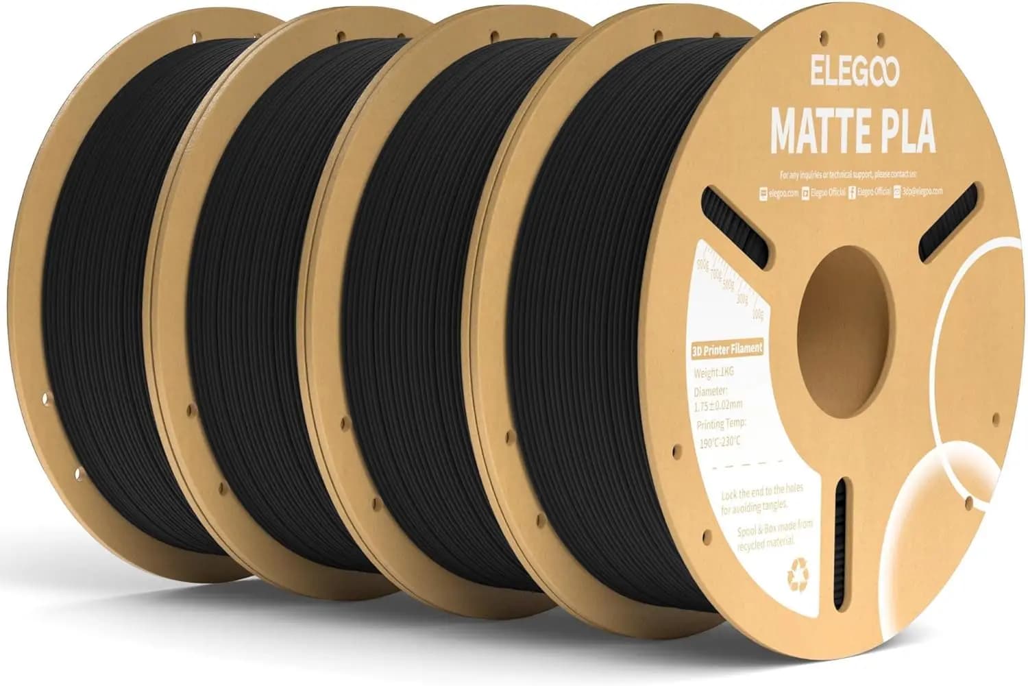 PLA Black Opaque 4KG, 1.75mm for FDM 3D Printers, High Precision +/-0.02mm, Lyscia Finish