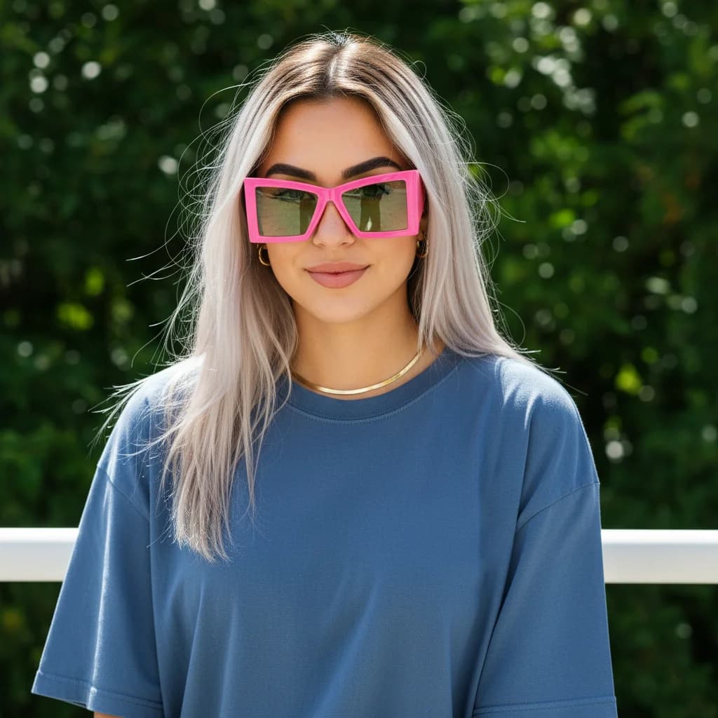 Occhiali da Sole Oversize Futuristici da Donna, Protezione Antivento e Antiriflesso, Visione HD, Modello Avvolgente Rosa alla Moda