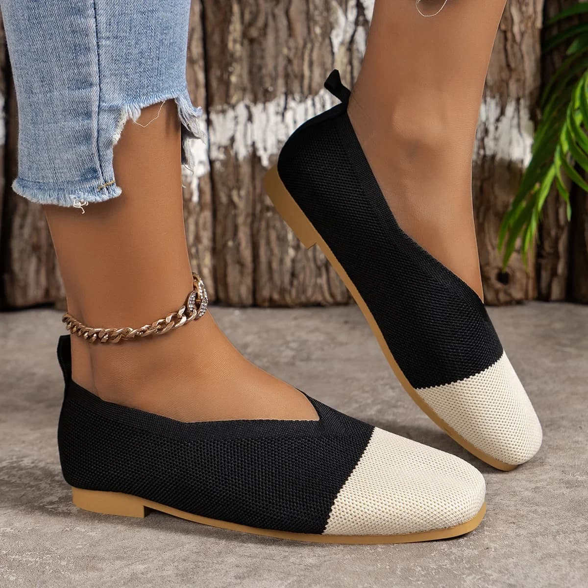 Scarpe basse da donna Nuovo Patchwork Mocassini da balletto Donna Punta quadrata Primavera Estate Scarpe casual Maglieria Scarpe da ginnastica piatte Zapatos De Mujer