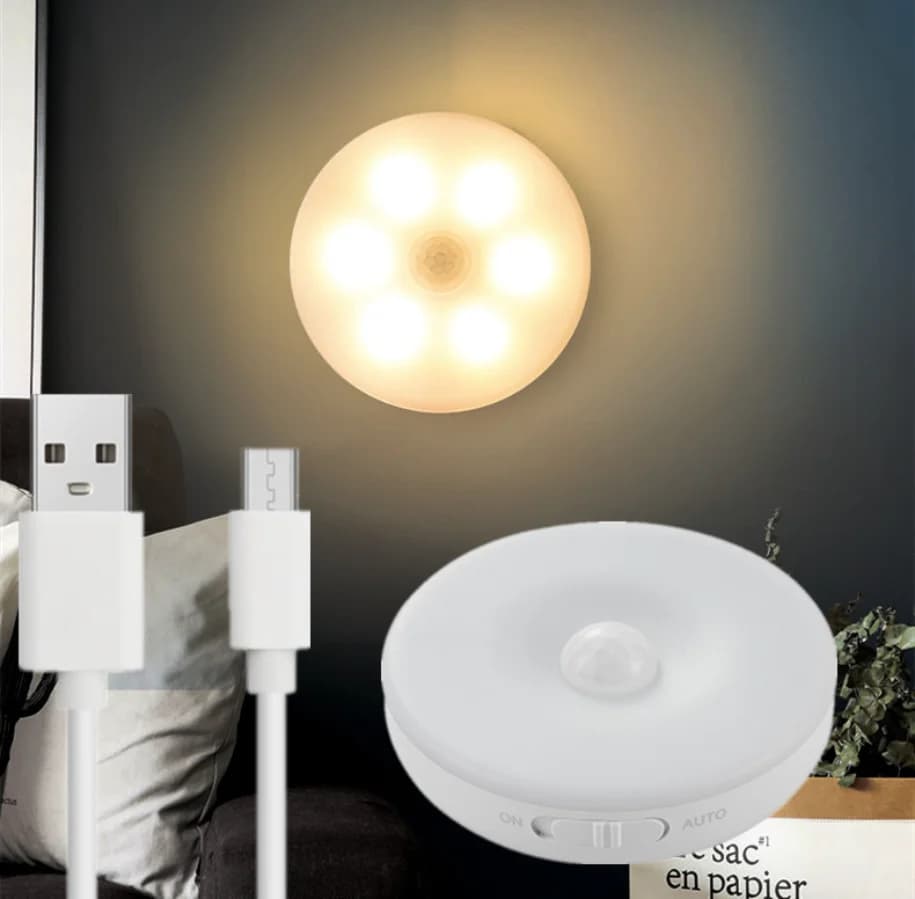 Motion Sensor LED Night Light With switch Bedroom Lamp USB Rechargeable Energy-saving Automatic Wall-Mounted Body Induction Lamp