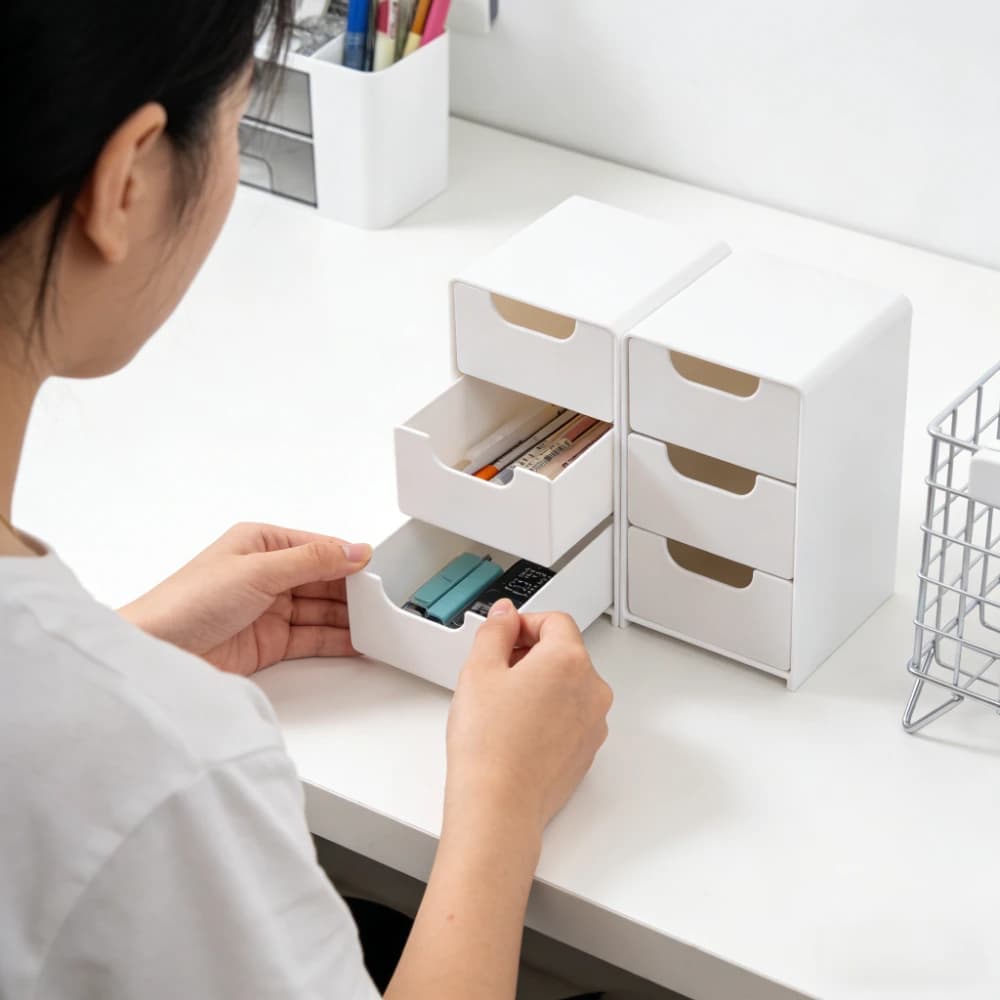 Elegante Organizzatore da Scrivania a 3 Livelli con Cassetto, Contenitore Portatile per Forniture da Ufficio, Gioielli e Cosmetici, Divisorio per Scrivania
