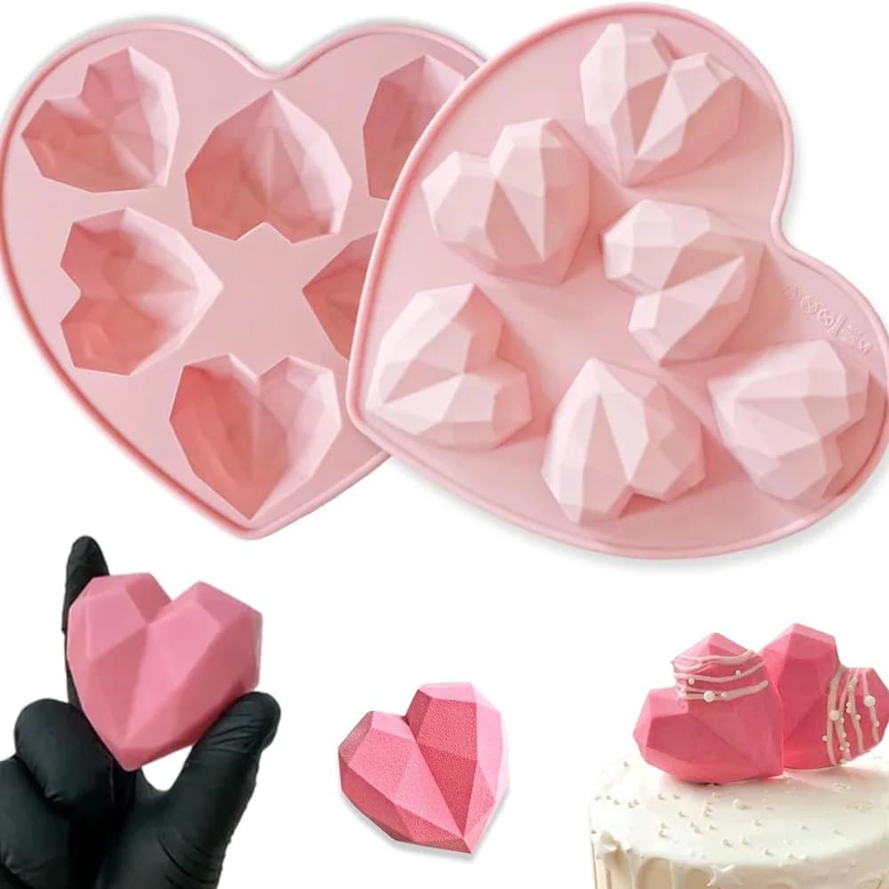 Stampi per Torte a Forma di Cuore con Diamanti, Stampo in Silicone a Cuore per Cioccolato, Stampo per Cubetti di Ghiaccio, Stampi in Silicone per San Valentino