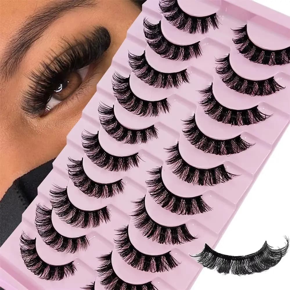 10 Paia di Ciglia Finte Russe DD Curl, Voluminose e Drammatiche per Trucco e Bellezza