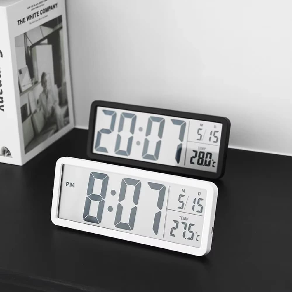Orologio da Parete Digitale LCD a Batteria con Display 12/24H, Giorno, Data e Temperatura, Orologio da Tavolo per Camera da Letto e Arredamento Casa