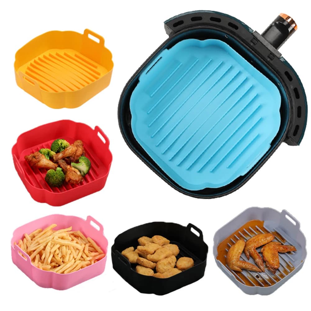 Contenitore in Silicone Riutilizzabile per Friggitrice ad Aria, Antiaderente, Facile da Pulire, Rettangolare, Sicuro per Alimenti