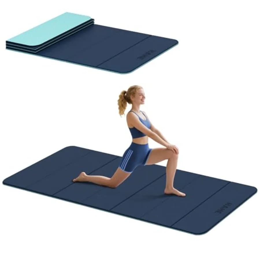 Foldable Yoga Exercise Mat for home and gym use, TPE material, blue color, non-slip and eco-friendly