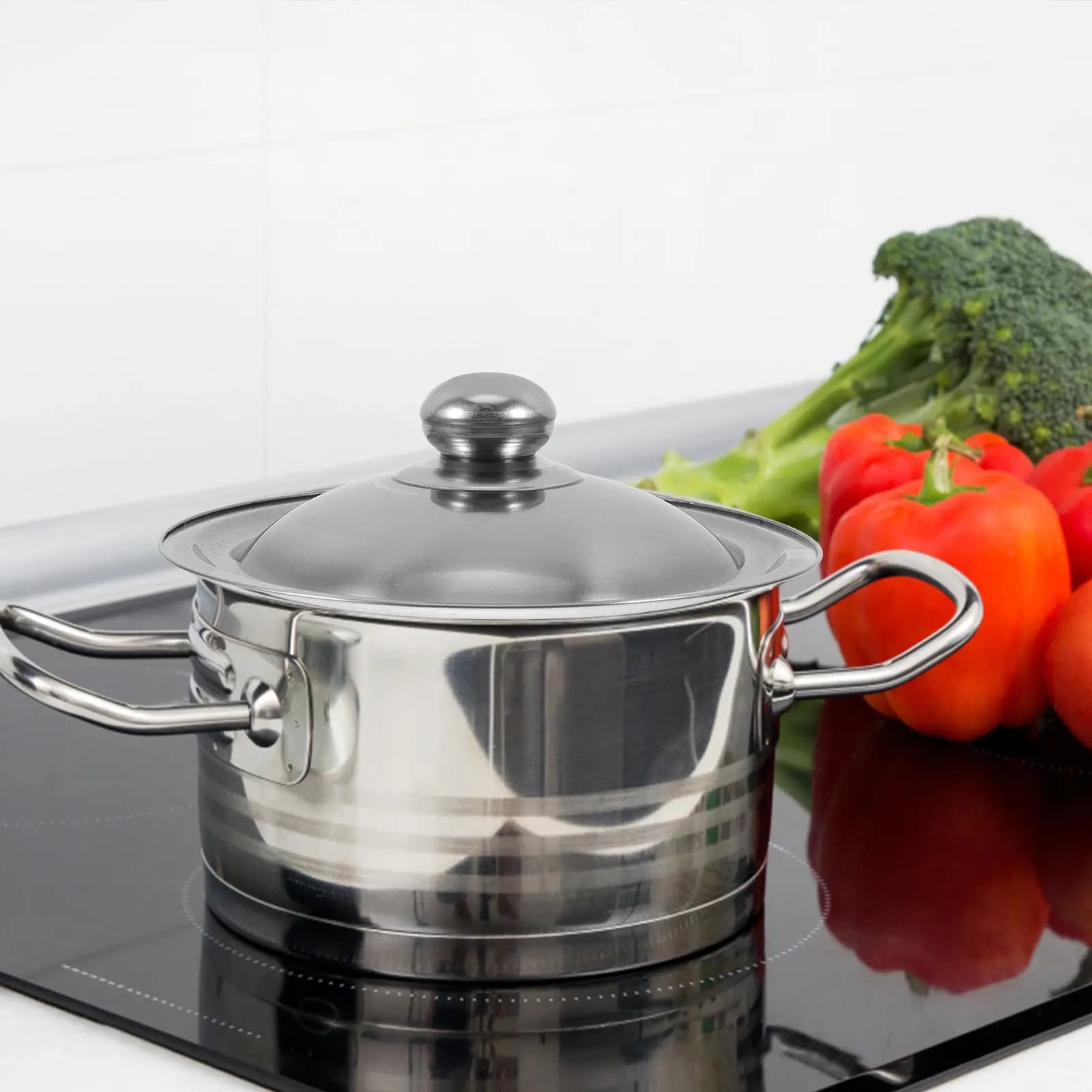 Stainless Steel Universal Pot Lid 20Cm Round Dishwasher Safe Smooth Edge Cookware Lid for Cast Iron Skillet Frying Pan and