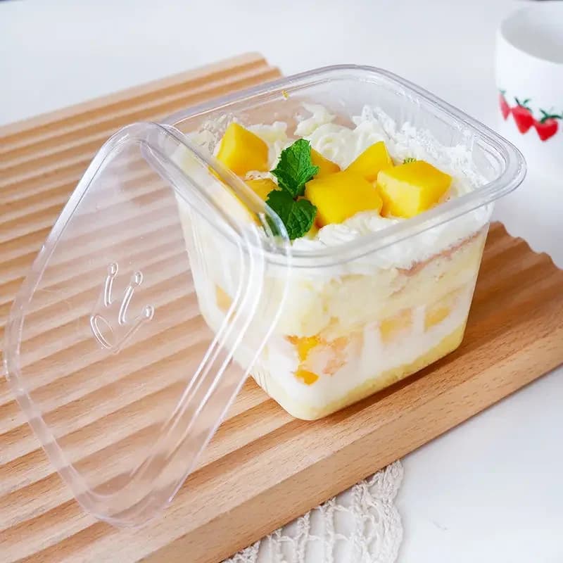 Coperchio per Scatola Quadrata per Torte, Contenitore Trasparente Impilabile in PET per Alimenti (400ml), Coppette in Plastica per Dessert con Coperchi