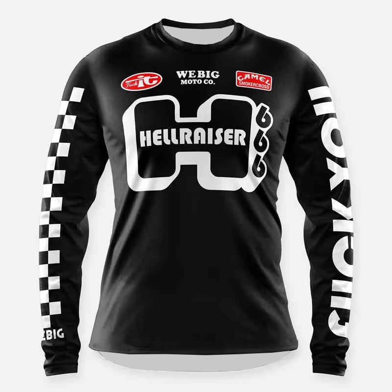 Summer Cycling Sweatshirt Retro Motorcycle Off-Road Black Riding Suit Men Top Long Sleeved Breathable Quick Drying T-Shirt