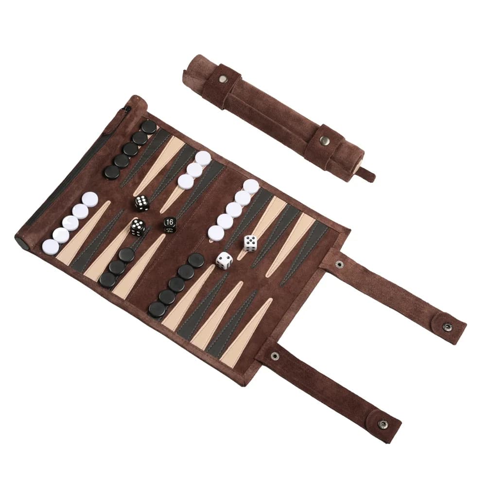 Set da Backgammon Portatile in Pelle Arrotolabile per Adulti e Bambini, Ideale per Viaggi in Camper, Crociere, Aereo, Campeggio, Escursionismo