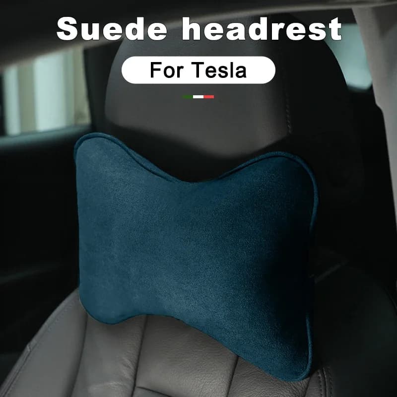 Suede Car Neck Pillow for Tesla Cybertruck Model 3 Model S/Y/X/Q Roadster - Headrest Cushion for Auto Seat Accessories