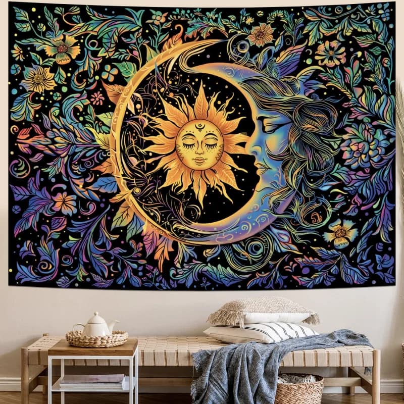 VIKAMA Tappeto Magico Celeste con Sole e Luna, Tappetino per Carte Oracolo Decorazione gotica per la casa, per la camera da letto, per la lettura dei tarocchi e la divinazione