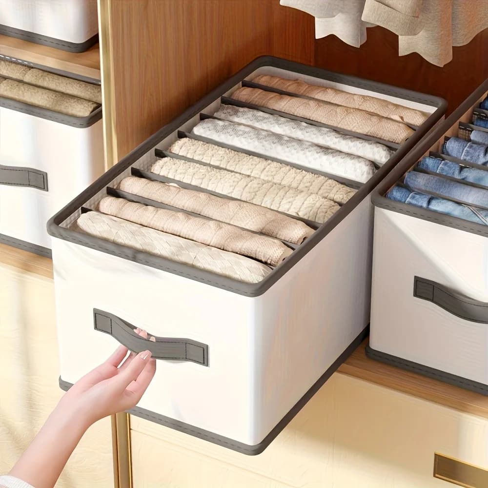 Multi Compartment Foldable Fabric Closet Organizer With Carry Handles Clothes Pants Bedding Storage Drawer Box