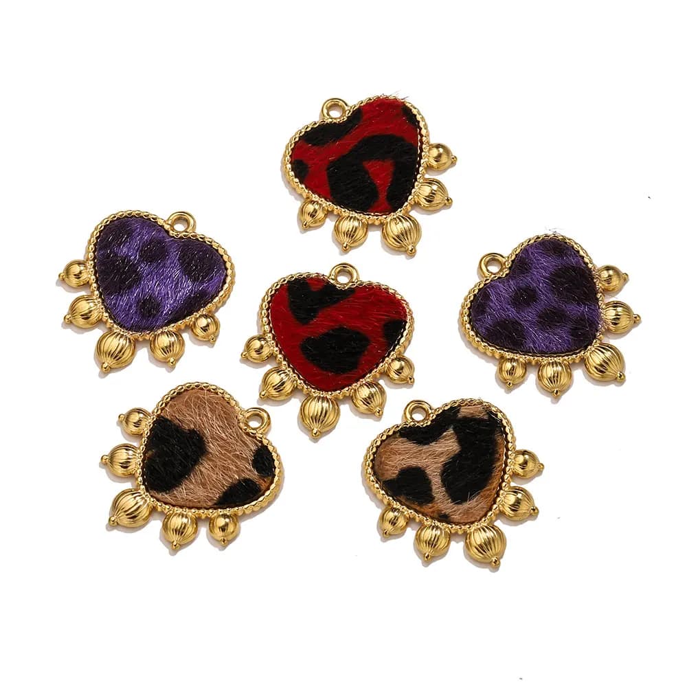 1 pz ciondoli ovali a forma di cuore con stampa leopardata in acciaio inossidabile per collane fai da te, braccialetti, orecchini, materiali per la creazione di gioielli invernali