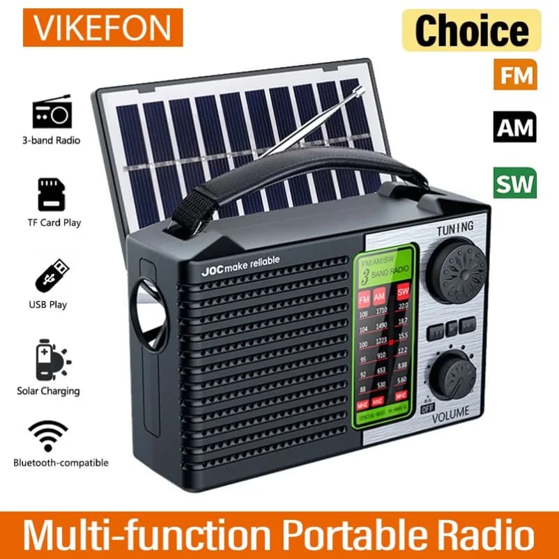 Radio multifunzione portatile FM AM SW ricaricabile USB TF Riproduzione altoparlante wireless solare esterno Bluetooth con ricevitore radio FM