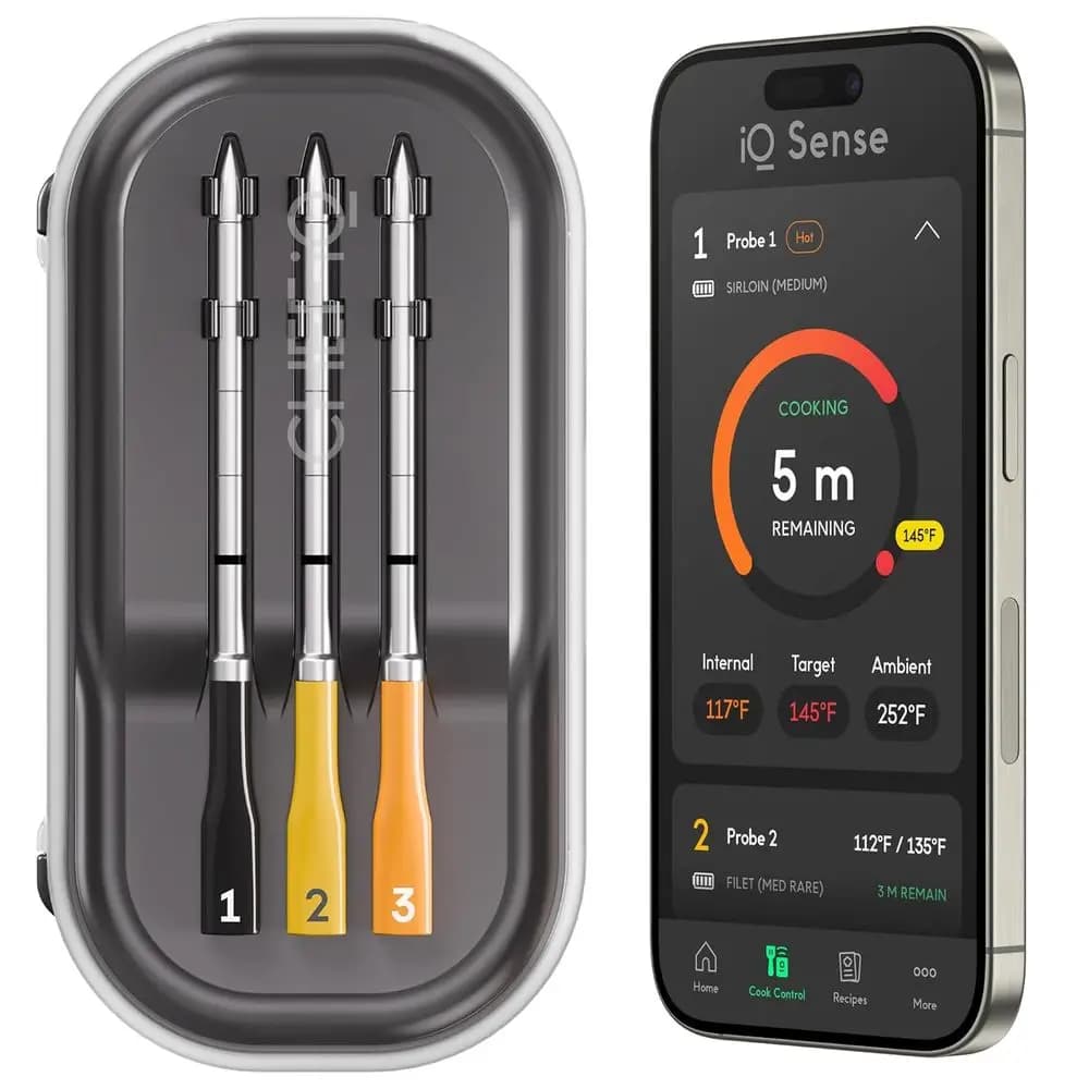 Thermometer for Wireless Meat with 3 probes, Long Range, 1000m ° Temperature Sensor F Heat Resistant, 5 Sensors for BBQ, Grill, Oven, Smoker, Air F