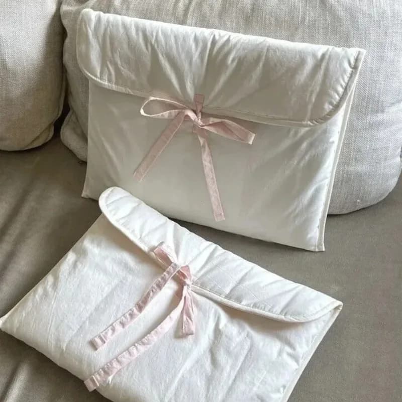 Borsa per Computer con Fiocco Coreano Y2k, Nera e Rosa, Borsa Porta Tablet, Borsetta da Viaggio per Cosmetici da Donna