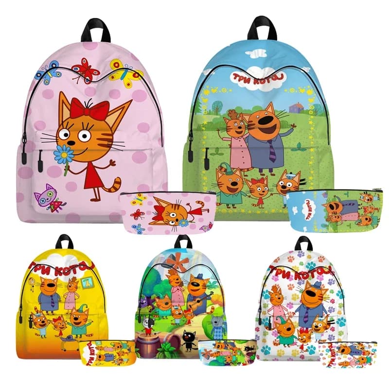 Tre gattini zaino Cartoon tre gatti 2 pezzi zaini ragazzi ragazze viaggio Softback adolescente Bookbag nuovo zaino Anime