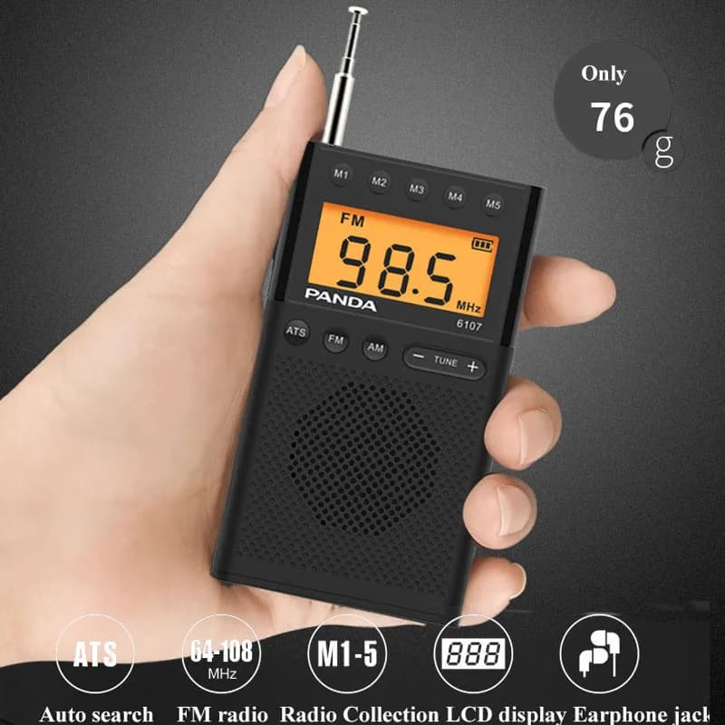 Mini ricevitore radio FM AM portatile con ricerca automatica, radio DSP, con display LCD, cuffie da 3,5 mm, supporto per la raccolta dei canali