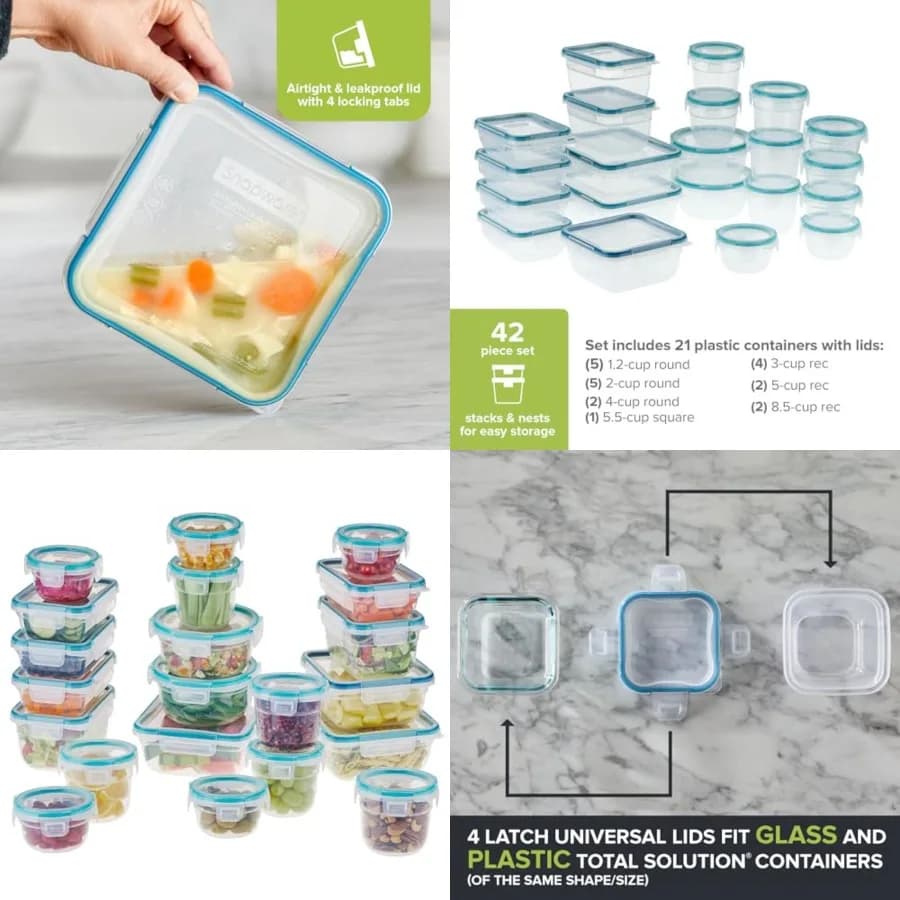 Set di Contenitori Grandi per Alimenti in Plastica, Soluzione Completa, Contenitori per Preparazione Pasti con Coperchi in Plastica Senza BPA e 4 Linguette di Chiusura, M