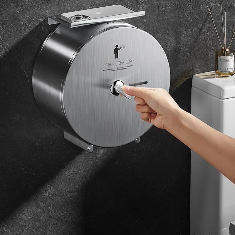 Stainless Steel Round Toilet Paper Holder, Wall Mounted Jumbo Roll Dispenser for Bathroom & Public Restroom, Rustproof for Hotel