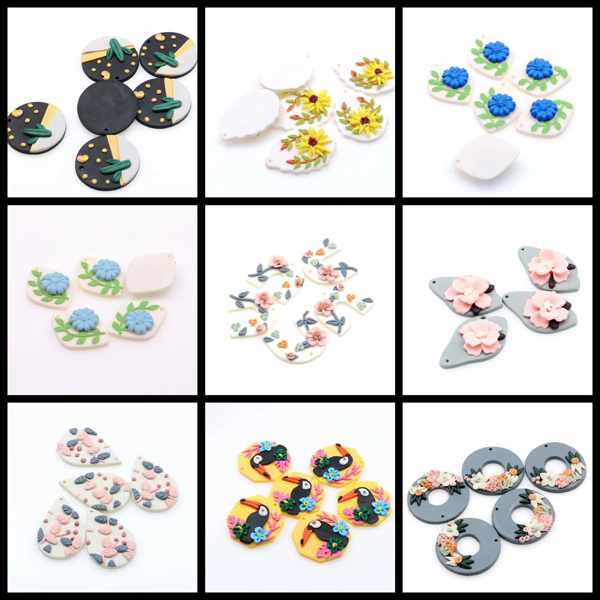 2 pezzi di argilla polimerica fiore orecchino gioielli ciondolo a forma di geometria per fare collana, 1 foro fatto a mano, fai da te Connector-PC-149