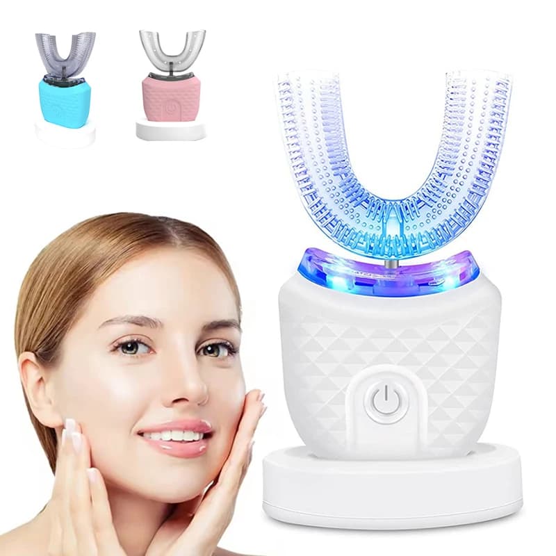 Automatic U Shaped Electric Toothbrush, USB Rechargeable, with Blue Light for Whitening teeth