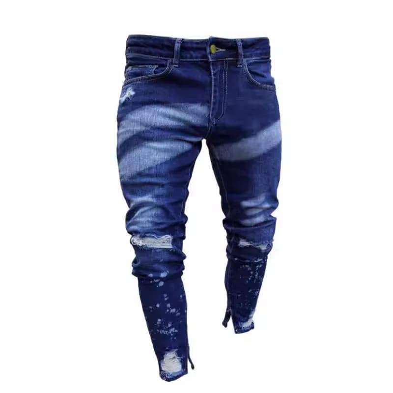 Jeans da Uomo in Denim, Modello Slim Fit a Vita Alta, Stile Vintage con Strappi e Lavaggio Effetto Consumato, Pantaloni Y2K Streetwear con Inserti, Casual, Collezione Primavera 2026