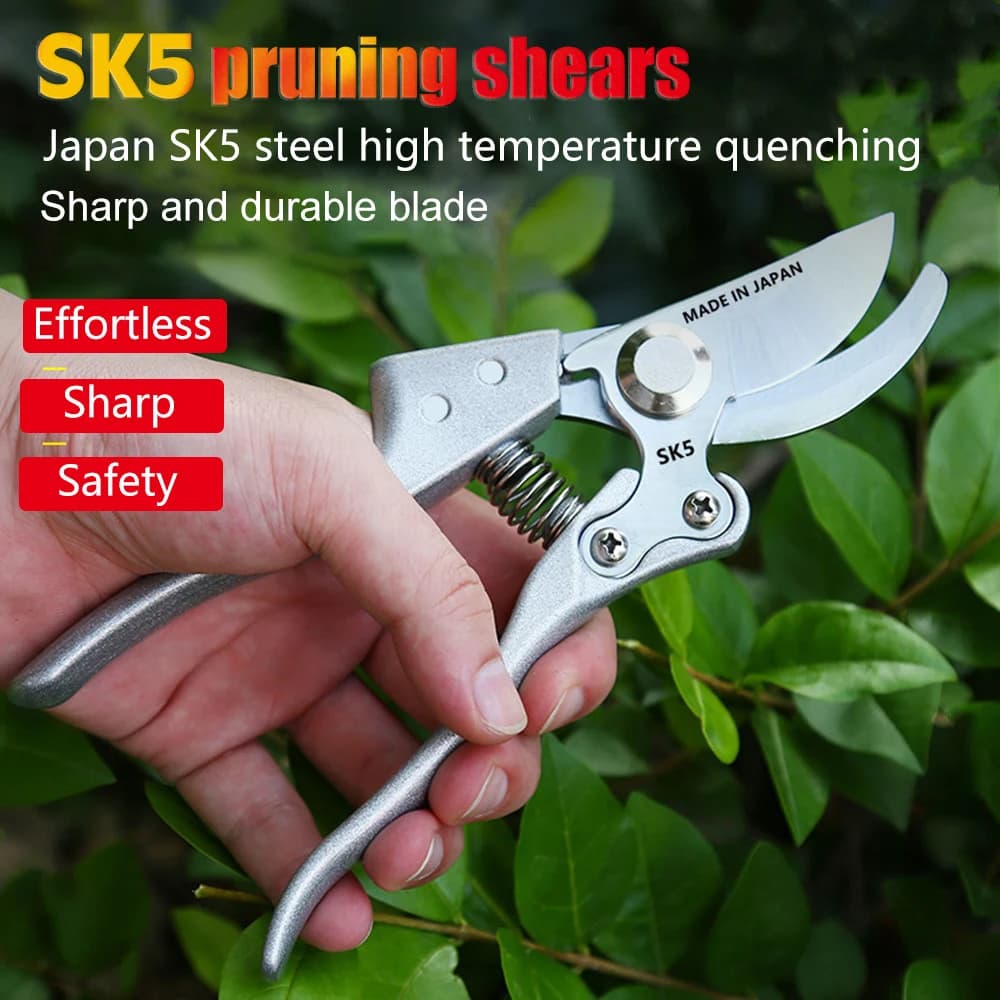SK5 High Carbon Steel Garden Pruning Shears Hand Scissors Labor Saving Branch Cutting Tools Anti-slip For Plant Tree Pruning