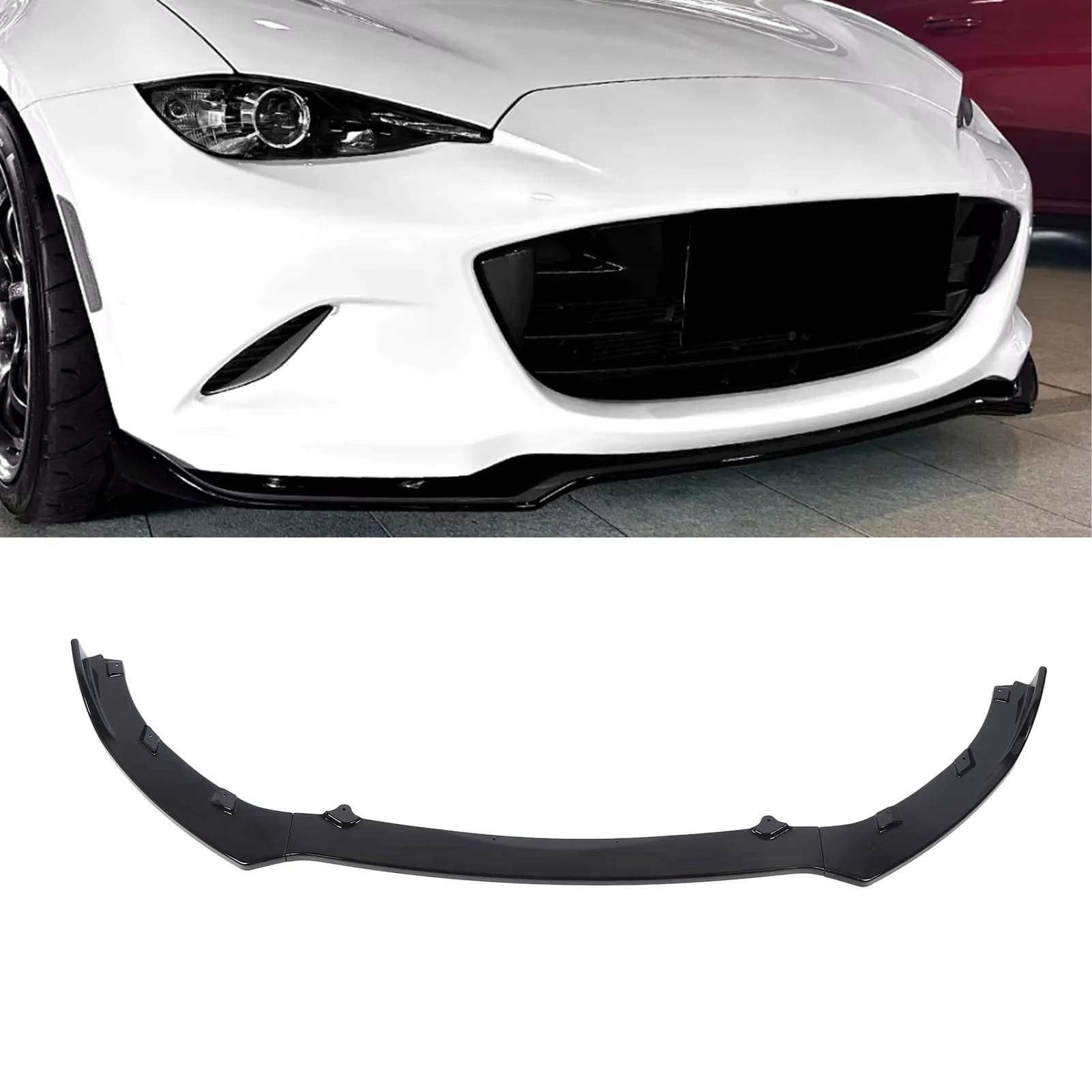 Front Bumper Lip Diffuser Front Bumper Lip Splitter Glossy Black Racing Look Aerodynamic for MX-5 Miata ND 2016 Onwards