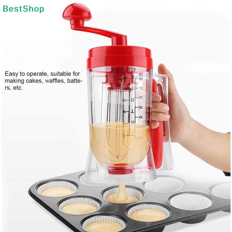☪ Dispenser per impasto manuale con manovella, dosatore per pancake e cupcake con scala graduata, strumento da cucina