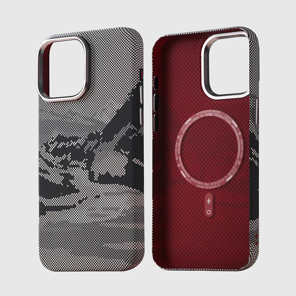Cover per iPhone 17 16 15 Pro Max con Rilievo Paesaggistico Astratto, Compatibile MagSafe, Ricarica Wireless, Protezione Lente in Lega, Cover Rigida in PC