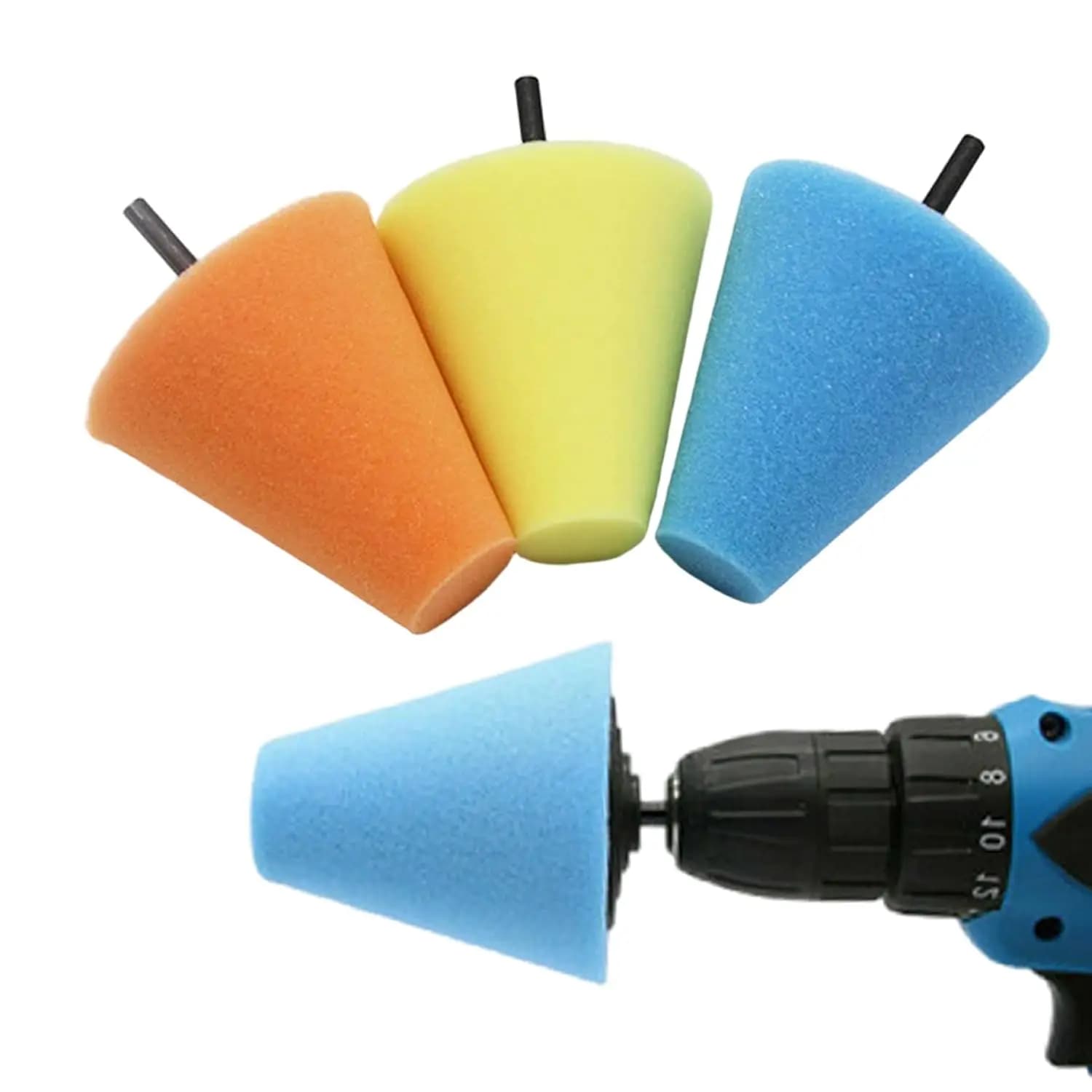 Set di 3 Spugne Coniche per Lucidatura Ruote Auto, Tamponi Conici per Lucidatura con Gambo da 1/4 di Pollice per Metallo, Plastica e Ceramica Auto